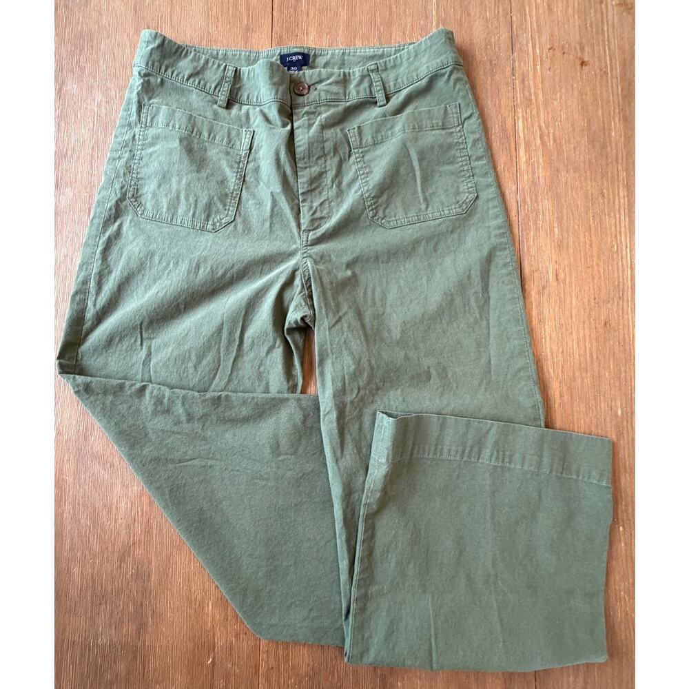 J.Crew Re-Imagined Olive Green Wide Leg Pants Womens Size 30 Linen Blend Utility